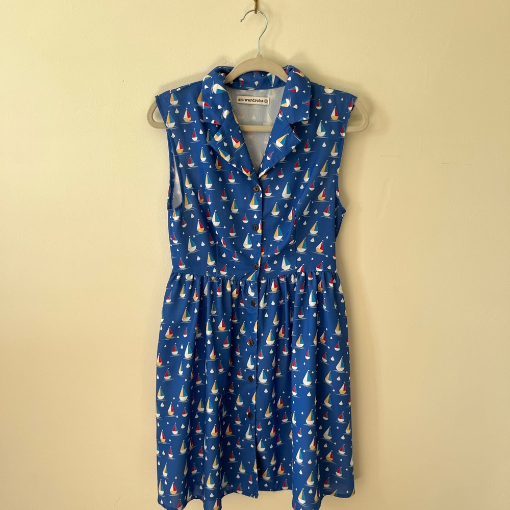 Blue Sailboat Print Dress